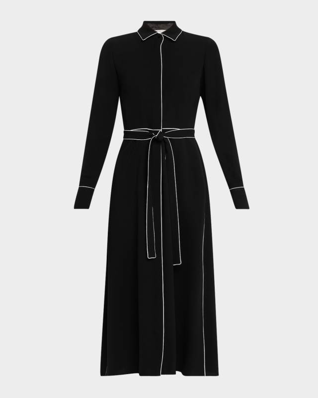 Piped A-Line Midi Shirtdress
